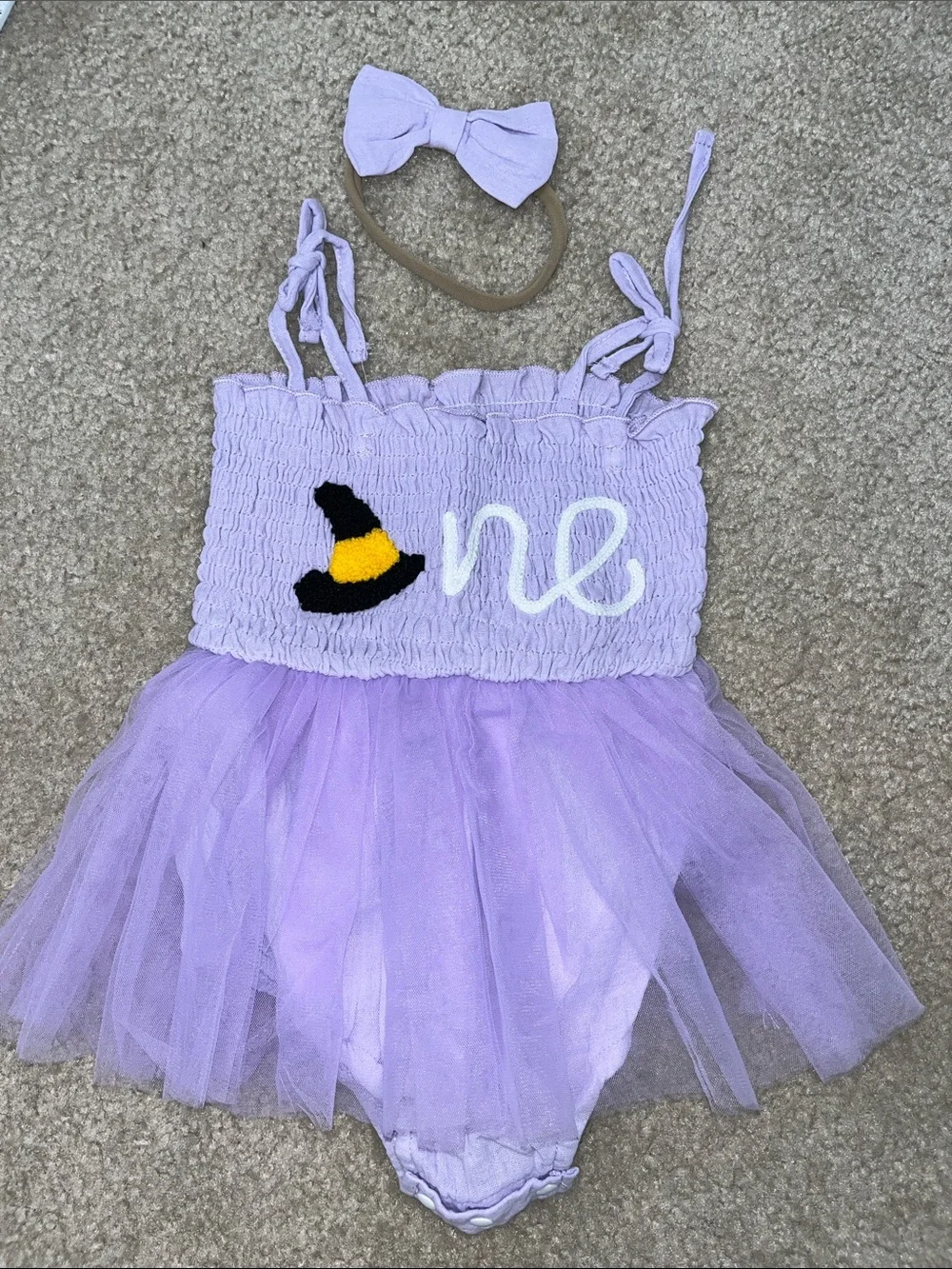 Lilac Witch Tutu Onesie Costume with Bow Headband - Kids 12-18 mos
